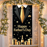Happy Father's Day Door Cover Black Gold Suit Tie Banner Party Decorations 71x35 Inch Large Fabric Backdrop Background Sign for Indoor Outdoor Front Porch Men Dad Grandpa Celebration