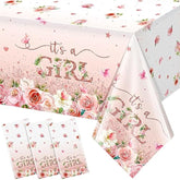 3 Pack Floral Baby Shower Tablecloths - Pink Girl Gender Reveal Decorations