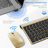Wireless Keyboard And Mouse Ultra Slim Combo, 2.4G Silent Compact Usb 2400Dpi Mouse And Scissor Switch Keyboard Set With Cover, Batteries Included, For Pc/Laptop/Windows/Mac - Gold Black