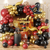 Burgundy Black Gold Balloon Garland Kit – Includes DIY Hat & Wings for Party Decorations