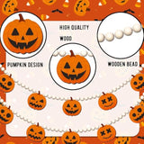 5.4Ft Halloween Wooden Bead Garland with Pumpkin Charms for Fireplace Wall Decor