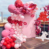 Pink And Red Balloons Garland Arch Kit, Red Heart Balloons Lips Balloon For Anniversary Birthday Bridal Shower Wedding Romantic Valentines Day Decorations
