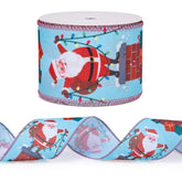 Wired Christmas Holiday Ribbon - Santa Claus Stand On Chimney Ribbon With Wired Edge - 2.5 Inch X 5 Yard Each Roll