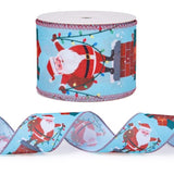 Wired Christmas Holiday Ribbon - Santa Claus Stand On Chimney Ribbon With Wired Edge - 2.5 Inch X 5 Yard Each Roll
