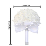 Wedding Bouquets For Bride & Bridesmaid - Hand Roses & Silk Roses Crystal Diamond Artificial Flowers For Wedding Parties, Churches (White)