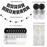 Black & Silver Birthday Decorations – Banner and Balloons for All Ages and Genders