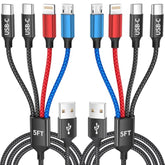 Dual Type-C 4 In 1 Charging Cable 5Ft 2Pack, Multi Charging Cable For Multiple Devices, Tinned Copper Universal Usb Cord With Ip/Micro/Dual Usb-C Port For Iphone16/15/14, Android Tablet Pad, More