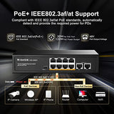 10 Port Gigabit Poe Switch - 8 Ge Poe+, 2 Ge Uplink, 10/100/1000Mbps, 120W 802.3Af/At, Fanless Plug & Play Ethernet Switch