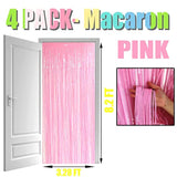 4-Pack Macaron Pink Foil Fringe Curtains 3.28x8.2 ft for Party and Photo Booth Decor