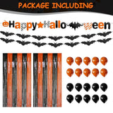 2 Pack Black Orange Foil Fringe Curtains 6.6x6.6ft Halloween Party Backdrop Decor