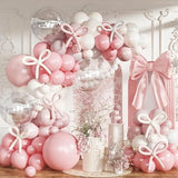 Pastel Pink And White Coquette Balloons Arch, 134 Pcs Light Baby Dusty Pale Pink Bow Balloon Garland Mit 18 Inch Clear Balloons *5, Long Balloon As Bow Decor For Girls Just Wanna Be One Birthday