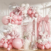 134 PCS Pastel Pink & White Balloon Arch, Coquette Bow Garland for 1st Birthday