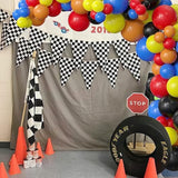 Race Car Birthday Party Supplies - 153 Pcs Car Wheels Birthday Balloon Garland Arch Kit, Red Yellow Blue Black Checkered Foil Balloon Arch For Racing Car Monster Party Decorations