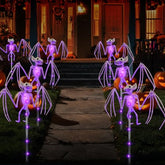 Halloween Decorations Outdoor Solar Garden Lights,2PCS of Set 3D Scary Bat Realistic Skeleton Outside Decor,Solar Creepy Bats Path Lights for Grave/Yard/House/Halloween Party Gifts Decor Purple