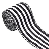 Christmas Ribbon For Tree, Black And White Striped Ribbon Wired Vertic