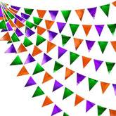 Halloween Metallic Fabric Triangle Pennant Banner Green Orange Purple Party Decor
