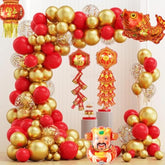 Chinese New Year Balloon Arch Red Gold Metalic Confetti Latex Balloons Lantern Fish Foil Balloons For Spring Festival Year Of The Snake 2026 Chinese New Years Eve Party Decor (Gold)