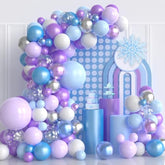 124pcs Blue & Purple Balloon Garland Kit – Snowflake Winter Theme for Birthday and Baby Shower
