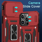 Case For Iphone 15 Pro Max With Slide Camera Cover+Screen Protector(1 Pack), Rotated Ring Kickstand Grade Shockproof Protective Cover 6.7 Inch-Red