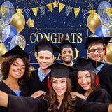 10x8ft Blue Graduation Backdrop Congrats Grad Class of 2026 Backdrop for Photography Graduation Party Decorations with Balloons Background Cake Table Banner Decor Photo Booth Props
