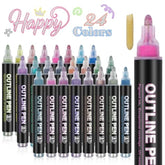 24 Color Larger Outline Shimmer Markers, Double-Line Super Squiggles Metallic Markers,Glitter Outline Pens For Halloween Christmas Card,Teen Girl Gifts Trendy Stuff, Art Supplies Crafts