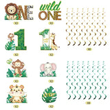 16Pcs Wild One Birthday Decorations Hanging Swirls For Boys Girls, Jungle Safari Theme 1St Birthday Foil Swirls Party Supplies, Safari Animal First Bday Ceiling Sign Decor