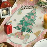 Pink Diamond Plaid Nutcracker Snowflake Christmas Table Runner, Seasonal Winter Kitchen Dining Table Decoration For Home Party Decor 13X72 Inch