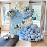 Blue Balloon Arch Kit 124pcs Metallic Blue, White & Silver Balloons for Parties and Event