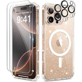 For 16 Pro Max Case, Compatible With Magsafe, With 2X Screen Protectors + 2X Camera Lens Protectors, Clear Glitter Sparkly Shockproof Hard Phone Case For Women 6.9", Magnetic Shiny Clear