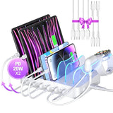 6-Port Usb C Charging Station For Multiple Devices,2 Pd 20W Fast Charging For Lphone 15 And More,6 Charging Cables And 2In1 Holder For Iwatch Charger & Air Pods Included