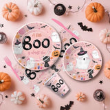 Halloween Theme A Little Boo Is Almost Due Baby Shower Decorations Party Tableware Girl, Pink Ghost Halloween Baby Shower Decorations, Disposable Paper Plate, Cup, Napkin, Cutlery, Serves 24