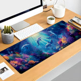 Adorable Dolphin Gaming Mouse Pad Extended Desk Computer Keyboard Laptop Vibrant Ocean Coral Mouse Pads For Home Office Work, Large Long Desk Mat Mousepad With Non-Slip Rubber Base 31.5×11.8Inch