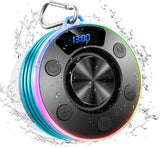 Shower Bluetooth Speaker, IPX7 Waterproof Portable Bluetooth Speakers with Suction Cup, Digital Display, Stereo Sound Rich Bass,Hook Clip,Built-in