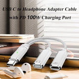 2-in-1 USB C to C Cable, PD 100W Charging & Audio Headphone Adapter with Microphone, Support USB 2.0(480Mbps) Data Transmission, Compatible with