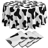 3 Pcs Cow Tablecloth Round Print Table Cloths Plastic,84'' Disposable Cow Themed Table Cover For Farm Animal Birthday Party,Picnic,Farmhouse Dining Supplies(Black White)