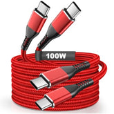 100W Usb C To Usb C Cable 2Pack,Long 10Ft Usbc To Usbc Cords,Type C Fast Charging,Nylon Braided Usb-C Cord For Mecbook Pro/Air,I-Pad Mi-Ni Pro Max,I-Phone 17 16 15 Series, Gelaxy,Pixal(Red)
