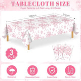 3 Pcs Pink Floral Plastic Tablecloths, Disposable Wedding Table Cloth