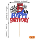 1 Pack Happy 5Th Birthday Cake Topper Glitter Spider Web Cake Pick Superhero Spider Party Cake Decorations For Children Kids Boys Happy 5Th Birthday Party Cake Decorations Supplies