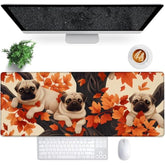 Cute Dog Gaming Mouse Pad, 31.5"×11.8" Extended Desktop Puppy Mouse Pads For Keyboard Laptop Computer, Large Desk Mat With Stitched Edges For Work Office Desk Decor (Autumn Pug)