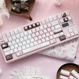 130 Keys Pink Cute Keyboard Keycaps Set, Custom Pbt Cherry Profile Keycap, Thick Dye Sub Keycaps Kawaii, White Chocolate Keycap Brown, Kawaii Key Caps For Ansi/Iso Mechanical Keyboard
