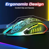 Wired Gaming Mouse, Computer Mouse Ergonomic Mice With 7 Led Lights Rgb Backlit, 6 Programmable Buttons, 4 Adjustable Dpi For Laptop Pc Gamer Desktop Chromebook Mac Games-Black