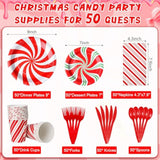 Candy Cane Party Plates Supplies - Peppermint Swirl Red Green Paper Plate Napkins Cup Knives Spoon Fork - Serve 50 For Christmas Holiday Party Decorations