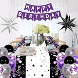 Purple & Black Birthday Decor Kit – Balloons, Banner, Tablecloth for Men, Women and Girls