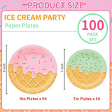100PCS Ice Cream Party Plates - Disposable Tableware Set for 50 Guests