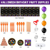 307 Pc Halloween Party Supplies Set for 24 – Plates, Cups, Napkins, Balloons & Decorations