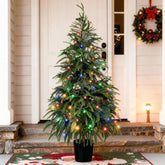 Outdoor Christmas Trees For Porch: Realistic Norfolk Pine, 4Ft Christmas Tree With 100 Led Lights And Remote Control Timer With 8 Lighting Modes