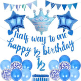 "Halfway to One" Banner – 20 Pcs Blue 6-Month Birthday Set for Baby Boy Party