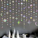 Iridescent Star Moon Circle Dot Garland Party Decoration Kit Hanging Crescent And Twinkle Little Star Streamer Bunting Banner For Kids First Birthday Ramadan Eid Mubarak Baby Shower Wedding Decor