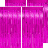 Thicken Hot Pink Streamers 4 Pack 3.2X8.2 Ft, Pink Birthday Decrorations Tinsel Backdrop Curtains, Foil Fringe Photo Backdrop For Bachelorette, Graduation, Summer Hawaiian Party Decorations