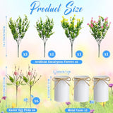 3 Set Easter Table Centerpiece Artificial Egg Picks With Metal Pots Easter Sprays With Eggs Berries Eucalyptus Flowers Plants For Spring Home Decor(White)